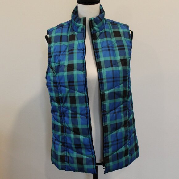 Kim Rogers Blue/Green Plaid Lightweight Puffer Vest Sz Petite Medium - Picture 1 of 8
